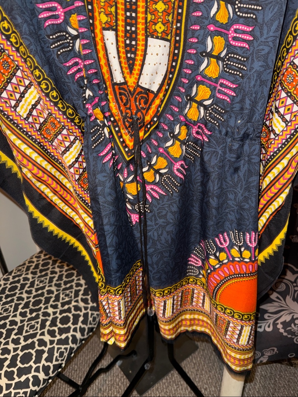 Women’s Patterned Kimono - Black with Orange & Pink Accents - Picture 7 of 8